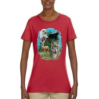 Orao medvjed jelena i vučje divlje životinje Americana American AMERICE Womens Grafička majica, crvena,