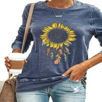 Ženska cvjetna tiskana majica okrugli vrat dugih rukava casual labavi vrhovi majice