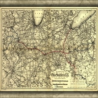 24 X36 Galerija poster, Mapa Ohio Južna pruga Cincinnati 1881
