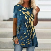 Hinvhai Plus Veličina Top Clearence, ženska bluza za bluzu kratki rukav majica Ljetni vrhovi plavi 8