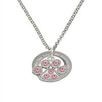 Silvertone Velika šapa sa lakim ružičastim kristalima - vidimo se, podržavamo vam potvrdnu ogrlicu