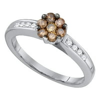 10k bijeli zlatni okrugli smeđu dijamantski cvijet Clower Closet prsten CTTW