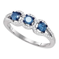 10k bijeli zlatni okrugli plavi dijamant 3-kameni mladenk prsten CTTW