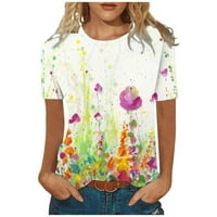 Majice inleife za žene kratki rukav ženski okrugli vrat cvjetni ispisani vrhovi bluza labava majica