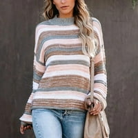 Ženski ležerni dugi rukav Block Stripe pleteni džemper lagan pulover Tietoc