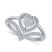 Halo prsten - Carat Round & Baguette Bijeli prirodni dijamant Art Deco Halo Angažman prsten u 18K bijeli