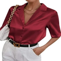 Hirigin Women Business Casual V izrez za bluzu za bluzu TOP LEAL Dugme dolje majice Office Obična odjeća