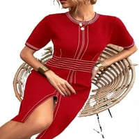 Ženski elegantni prugasti okrugli vrat crveni džemper haljine s