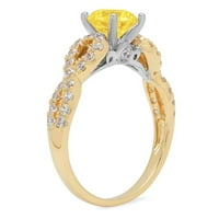 1. CT sjajan okrugli rez prozirni simulirani dijamant 18k žuti bijeli zlatni pasijans sa accentima prsten