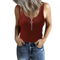 Feternal ženski ljetni zip donji rezervoar Top solid boja u-vrat pulover bez rukava Top Maxi haljina