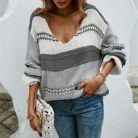 Zzwxwb džemperi za žene ženski moderski džemper gornji sloj V-izrez labav patchwork kaput s dugim rukavima
