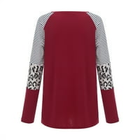 Zkozptok Ženske dukseve Božićni print Okrugli vrhovi patchwork džemper Slim Bluzes, Crvena, XL