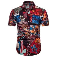 Cuhas Muška majica Etnička kratka rukava Ležerna pamučna posteljina za ispis bluza Havajska majica za