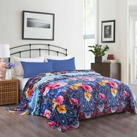 Flannel Fleece pokrivač Sva sezona pokrivač za krevet kauč Car plavi cvjetni tiskani