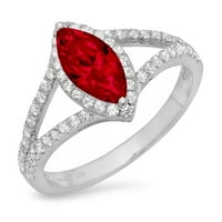 1.2ct Marquise Cret Red Natural Garnet 18K bijelo zlato Angažovanje halo prstena veličine 3.5