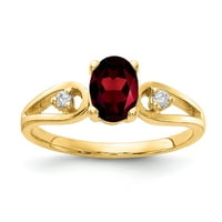 Čvrsta 14k žuto zlato 7x ovalni granat januar crveni dragušni dijamantni zaručni prsten veličine 8