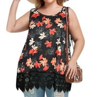 Plus size Žene ispis vrhova Ljeto casual labavi fit čipka bluza bez rukava bez rukava