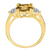 Mauli dragulji za angažman za žene 2. Karatni dijamant i jastuk rezani citrinski prsten 4-prong 14k