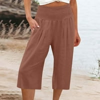 CLLIOS široki pamučni pamučni posteljina kaprisu hlače za žene Ljeto HIGH-SHAT PANT CALESTRICING ravne