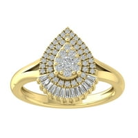 Araiya 10k žuti zlatni krug i baguette prsten sa kasterom kruške, veličine 8