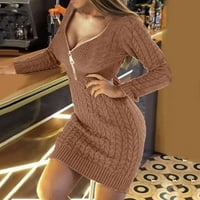 Ženska haljina džemper od pune boje midi haljine dugih rukava pletene džempere pletene dugi puloveri