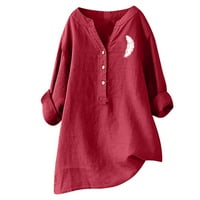 Dyfzdhu bluza za žene Plus size Solid Color Feather tipka za ispis dolje majice pamučna posteljina dugih