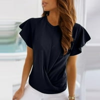 Feterrnal ženska modna čvrsta boja okrugli vrat čipka s kratkim rukavima za košulje na vrhu TOP maxi