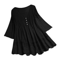 Ženske vintage ruffled tri četvrtine čipke V-izrez plus veličina Top majica bluza crna + 5xl