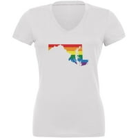 Maryland LGBT Gay Pride Rainbow Bijeli juniori V-izrez Majica - Veliki