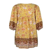 Žene cvjetne haljine s dugim rukavima V izrez Labava haljina ljetna boemska ljuljačka haljina