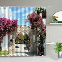 Mediteranska scena tuš sa zavjesom ulica stara vrata Italija Cvjetni zid retro vrtninu kopneni tkaninski