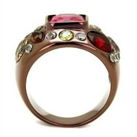 Luxe nakit dizajnira ženska kafa svijetli jonski prsten od nehrđajućeg čelika sa rubinim CZ kamenjem