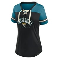 Ženska fanatika brendirana Black Teal Jacksonville Jaguars Blitz & Glam čipka za majicu V-izrez V-izrez