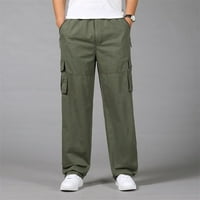 Mens Cotton Plus size Pocket Solid elastične hlače za struk Ukupne hlače