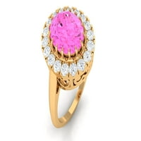 Laboratorija koja odrasli ružičasti safirani prsten sa moissine halo - AAAA razred, 14k žuto zlato,
