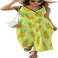 Ženska maxi haljina za žene od ananasa Ljeto V izrez bez rukava bez rukava