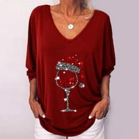 Hanzidakd ženske košulje zimski dugi rukav V-izrez poliester plus veličine božićne majice crveno l