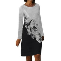 Haljine za prodaju za žene za žene s dugim rukavima za tisak cvjetnog uzorka Okrugli izrez Midi Fit
