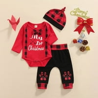Canrulo novorođenče dječake dječaci Božićni rukav rukav i pantalone postavljaju crvenu kaišenju 6-mjeseci