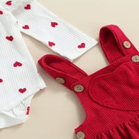 Calsunbaby novorođenče od novorođenčadi za djecu Valentines Outfit Heart ROMPER s dugim rukavima rebrasta