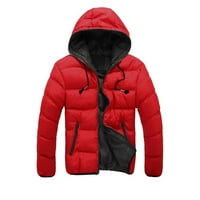 Ikevan Muški kaputi Zima Ležerne prilike Color Collision sa hoodie pamuk pamučna jakna crvena 4