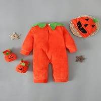 Novorođenčad Halloween Outfit Baby Girls Boys Pumpkin Romper dugih rukava Set šešira