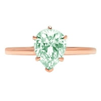 1. CT sjajan kruški rez simulirani zeleni dijamant 14k Rose Gold Solitaire prsten SZ 7.5