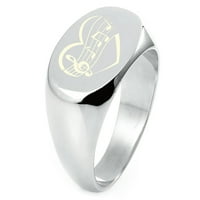 Sterling srebrna muzička ljubav napomena Srce ugravirani ovalni ravni vrhunski polirani prsten