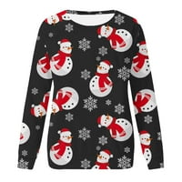 Božićne majice za snjegoviće za žene plus veličine lagane dugih rukava Crewneck Slatka ležerna dukserija