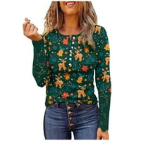 Bazyrey ženske dugih rukava plus veličina okrugla vrata casual majica čvrsta pulover zelena, xl