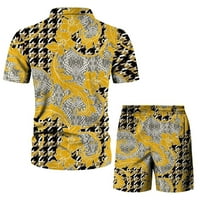 Penkiiy muški kratki setovi odijeva Muške modne kratke hlače za kratke rukave Dvije casual košulje Žuti