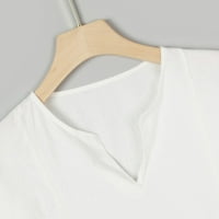 Oalirro Muška pamučna posteljina tri četvrtine V-izrez casual ljetna bluza bijela m
