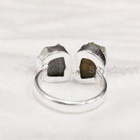 Prirodni labradoritetni prsten, grubi Labra draguljski prsten, podesivi kameni prsten, srebro, ženski