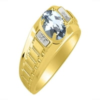 * RYLOS Classic Designer Oval Aquamarine & Diamond Ring - March Rođenje * 14k žuto pozlaćeno-srebrno